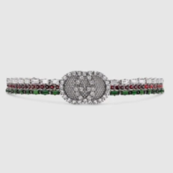 Gucci Silver Crystal GG Web Choker - Picture 1 of 5